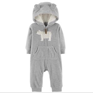 Zip-up Polar Bear Hooded Jumpsuit